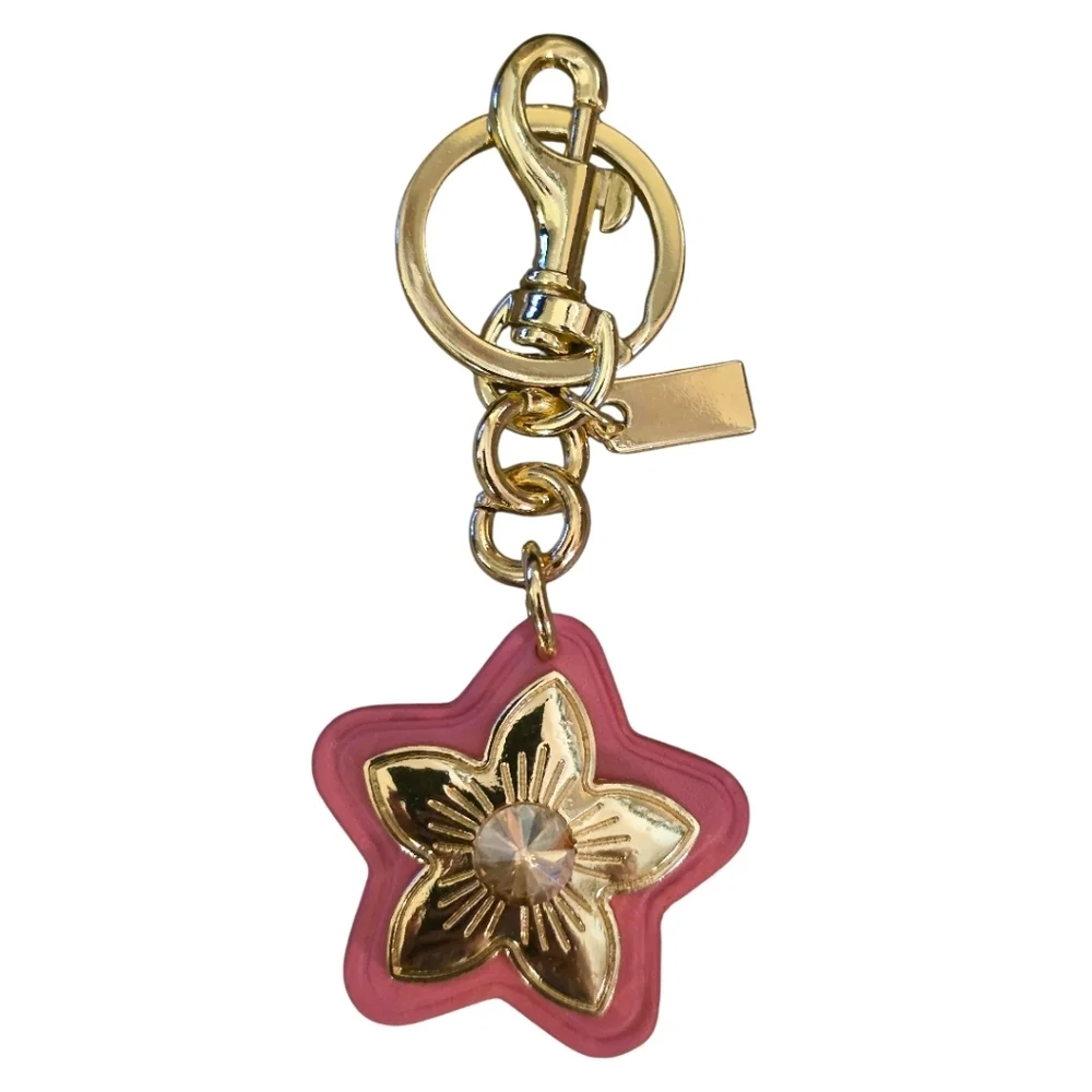 Fashion Brand Pink and Gold Faux Leather Star Purse Charm